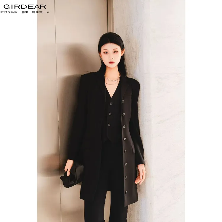 GIRDEAR/哥弟时尚百搭质感通勤单排扣H型西装裙连衣裙女士1500340