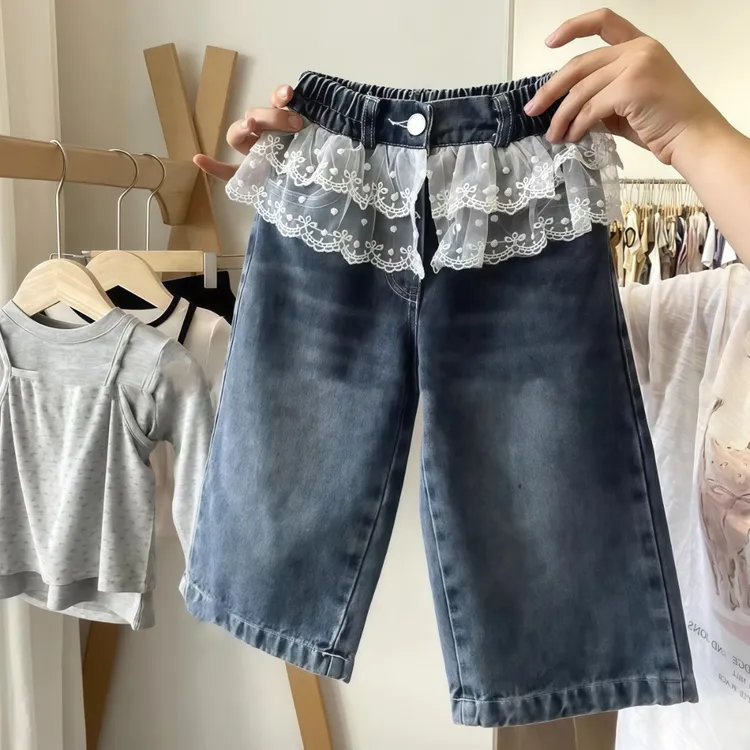 韩国童装女童洋气时髦秋装裤子2025新款韩版时尚直筒裤拼接阔腿裤