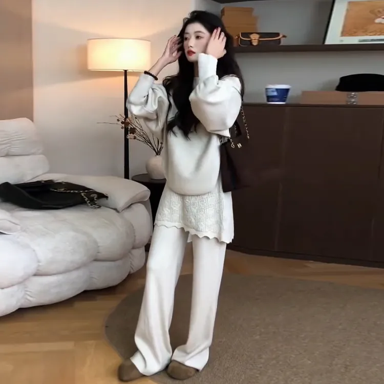 独特设计感针织上衣女装2026新款秋冬季慵懒休闲风卫衣穿搭一整套