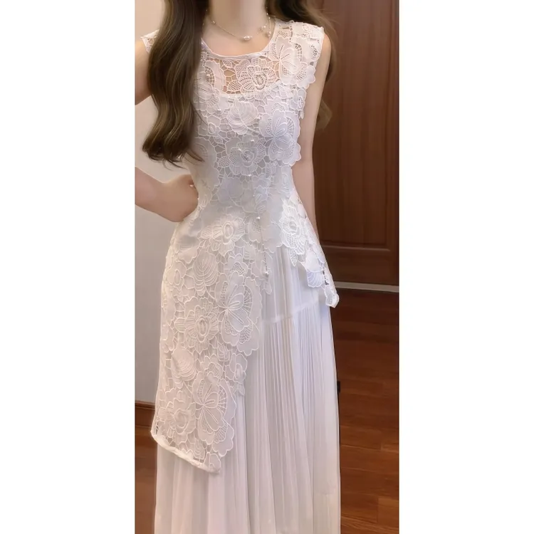 【雾漫蔷薇】重工白色镂空蕾丝上衣&网纱半身裙高级感仙女套装9454