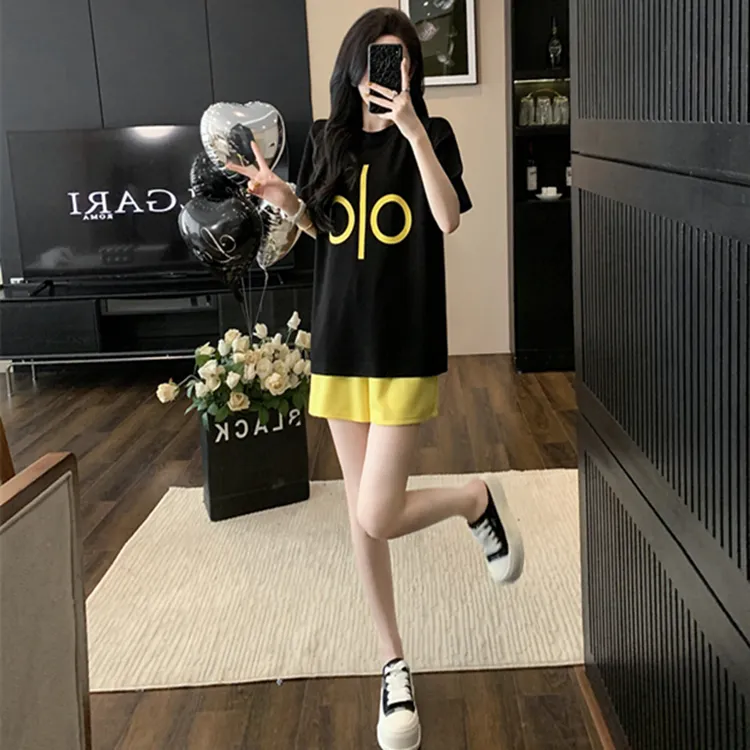 夏季新款时尚休闲运动套装女短袖t恤短裤宽松显瘦洋气减龄两件套