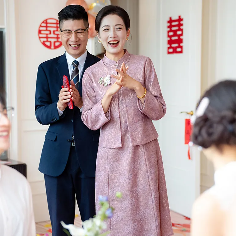 粉色两件套喜婆婆喜妈妈婚宴装2025新款夏装婚礼服装婚庆连衣裙女