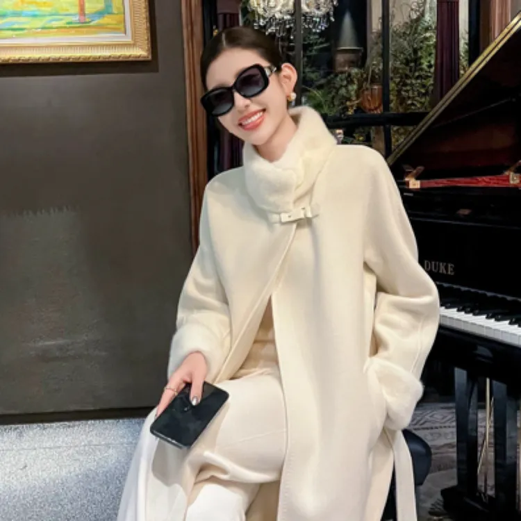 显瘦韩版毛呢外套女宽松中长款时尚网红秋冬长款呢大衣直下摆呢子