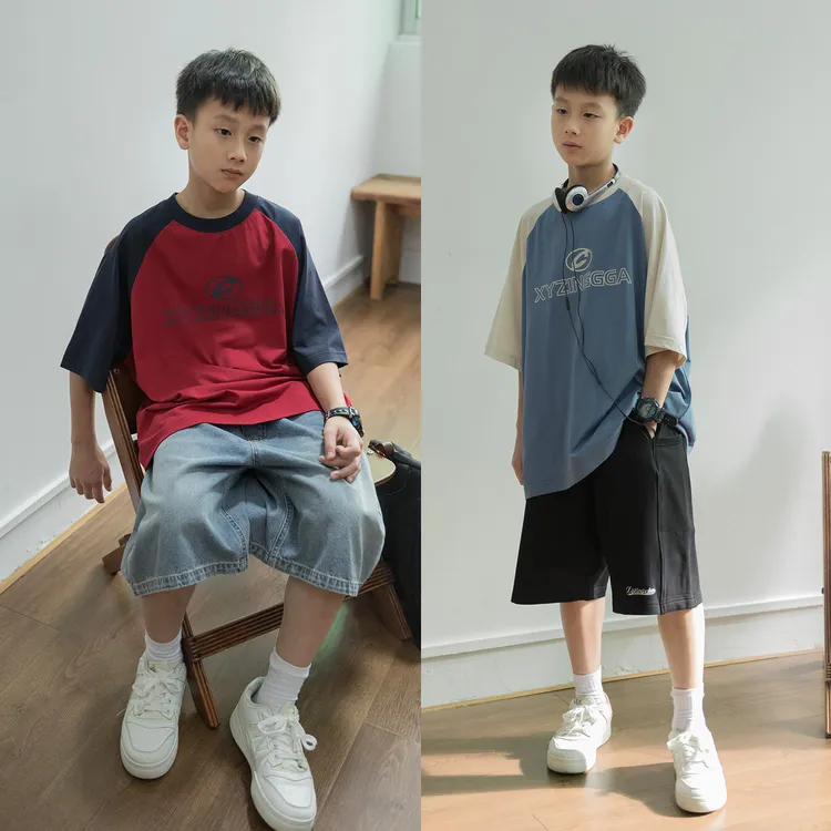 【卡七】儿童潮牌插肩袖T恤夏季新款青少年宽松薄款上衣