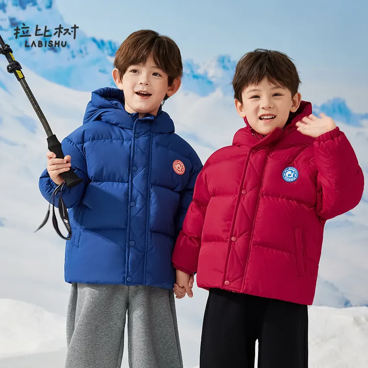 拉比树【90白鸭绒】儿童冬季防泼水防风连帽分格羽绒服男童羽绒外套