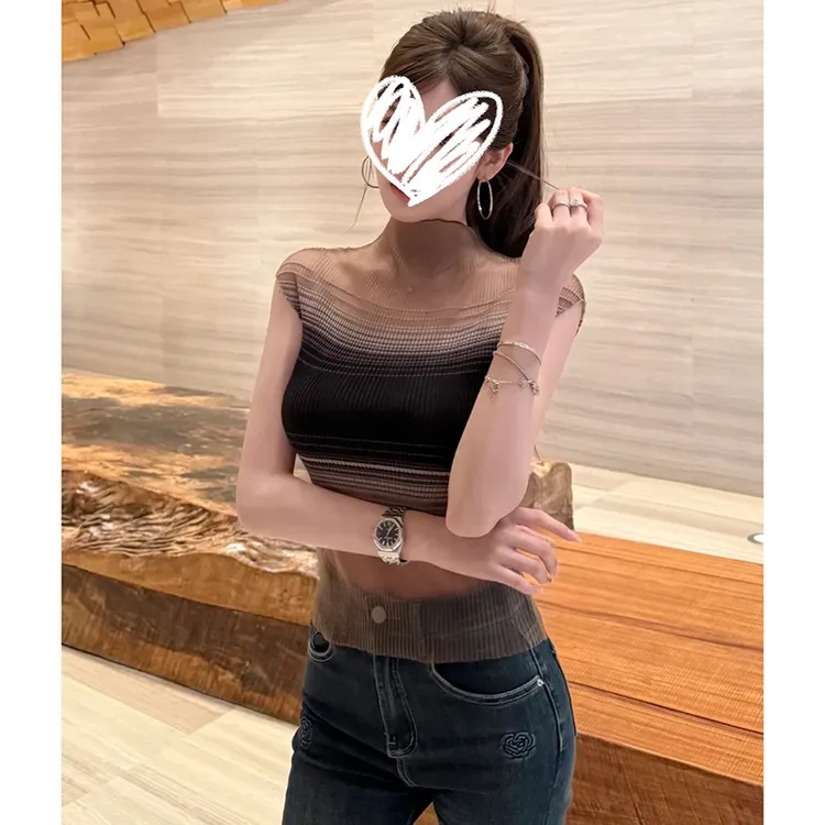 辣妹透视网纱高弹力撞色针织包肩袖T恤女装夏季修身显瘦百搭上衣