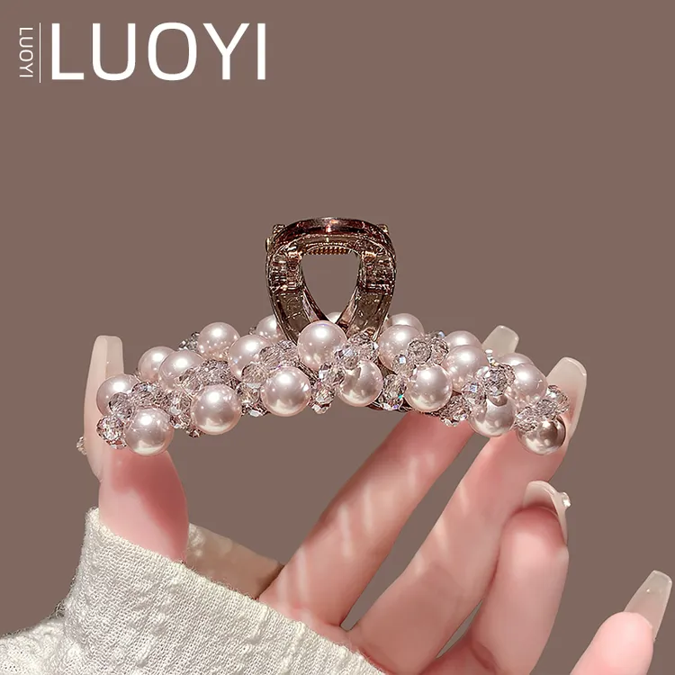 7厘米2025新款中号发夹手工重工水晶珍珠抓夹女后脑勺半扎发头饰