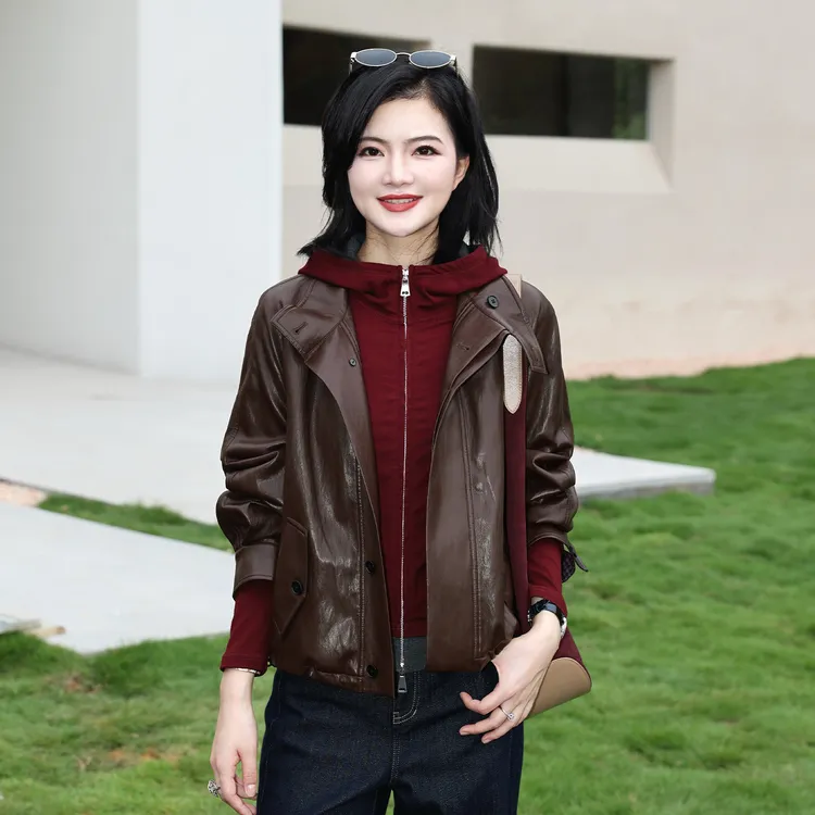 枫竺阿楠anan酷飒风PU皮衣外套早秋时尚休闲高级感穿搭上衣夹克