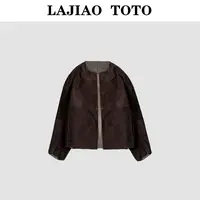 LAJIAO TOTO反绒老钱风松弛感进口高级感绵羊皮女士皮衣#D2815-1