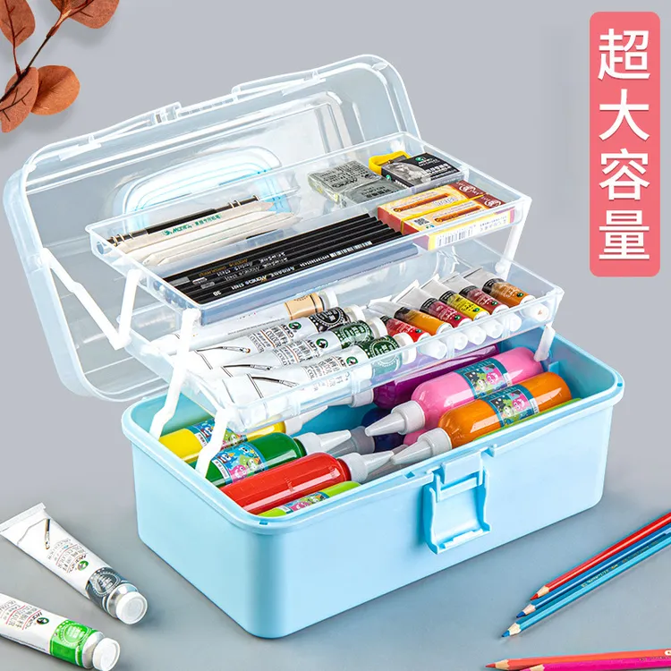 桌上三层手提收纳箱折叠特大号咕咔工具箱美甲箱美术生杂物收纳盒