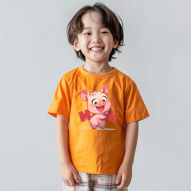 多色短袖T恤男童圆领夏装帅气上衣宝宝卡通可爱小猪儿童衣服夏季t