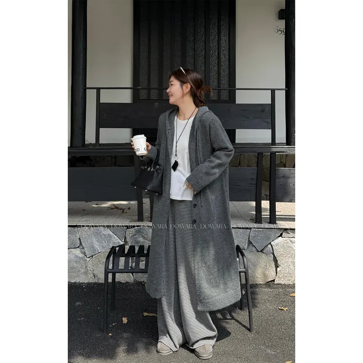 大婉酱微胖定制【秋风起】宽松慵懒风显瘦毛衣外套长款开衫女1029D 