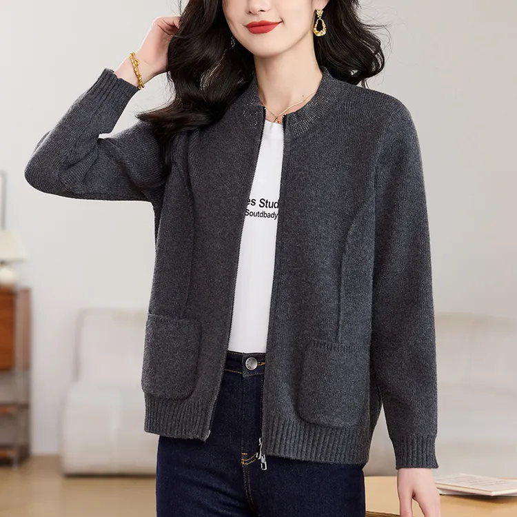 拉链棒球服外套宽松休闲女春装上衣2025新款大码胖mm毛衣开衫洋气