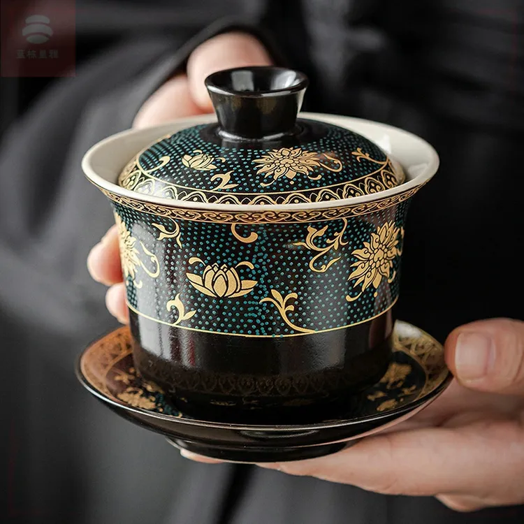 三才盖碗白瓷茶杯旅行车载户外功夫茶具大号简约薄款敬茶碗家用