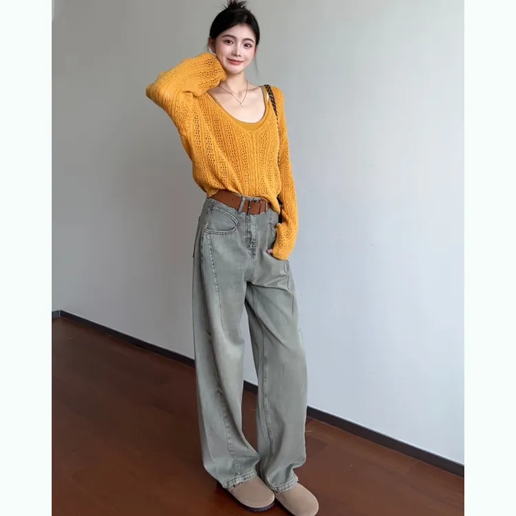 阔腿弯刀牛仔裤女2025秋冬新款设计感直筒显瘦宽松百搭镰刀香蕉裤