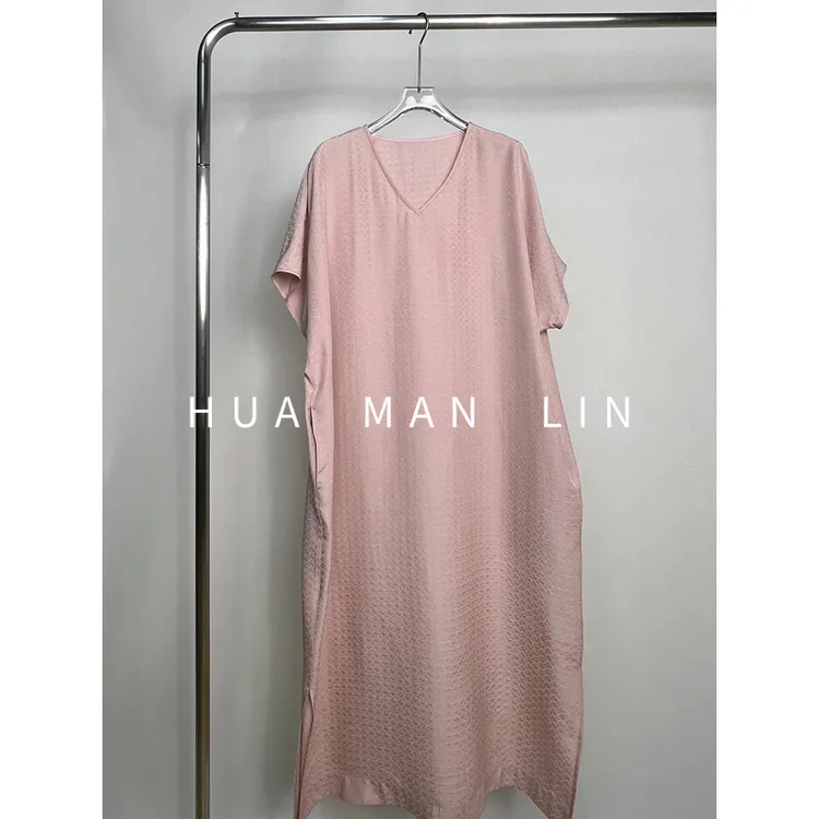 【花滿林】V领35MM冠乐绉桑蚕丝短袖连衣裙259687【有腰带】