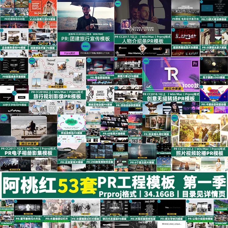 阿桃红PR大叔剪辑工程模板卡点162个独立工程含模板教程1