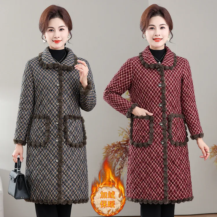 中长款加绒厚款保暖棉袄女宽松中老年妈妈装棉服外套秋冬新款棉衣