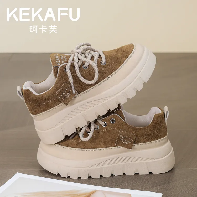 珂卡芙2025秋冬新款麂皮系带钢琴底板鞋潮流百搭时尚休闲鞋女鞋子
