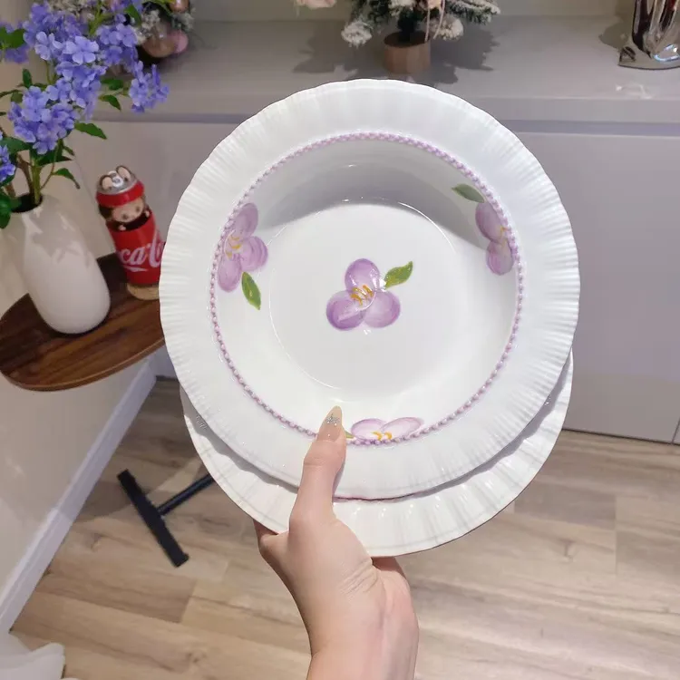 伴花时光8.5英寸草帽盘家用菜盘陶瓷意面高颜值沙拉盘子餐盘
