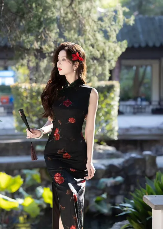 【墨韵丹华】夏季新款无袖修身显瘦日常百搭复古新中式旗袍衣长120