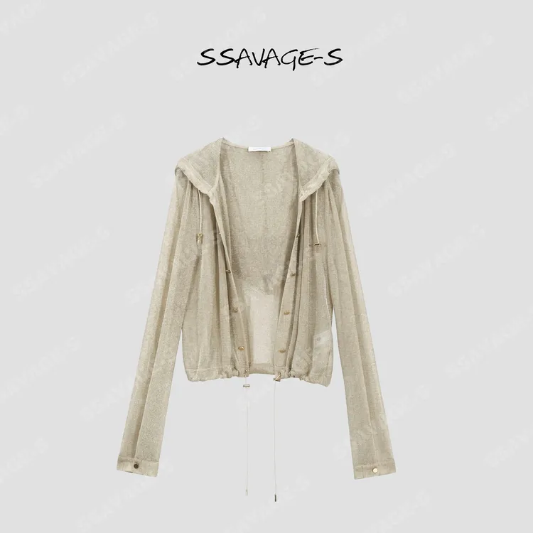 SSAVAGE“鎏金沙丘”微透镂空感连帽开衫外套上衣SS91039