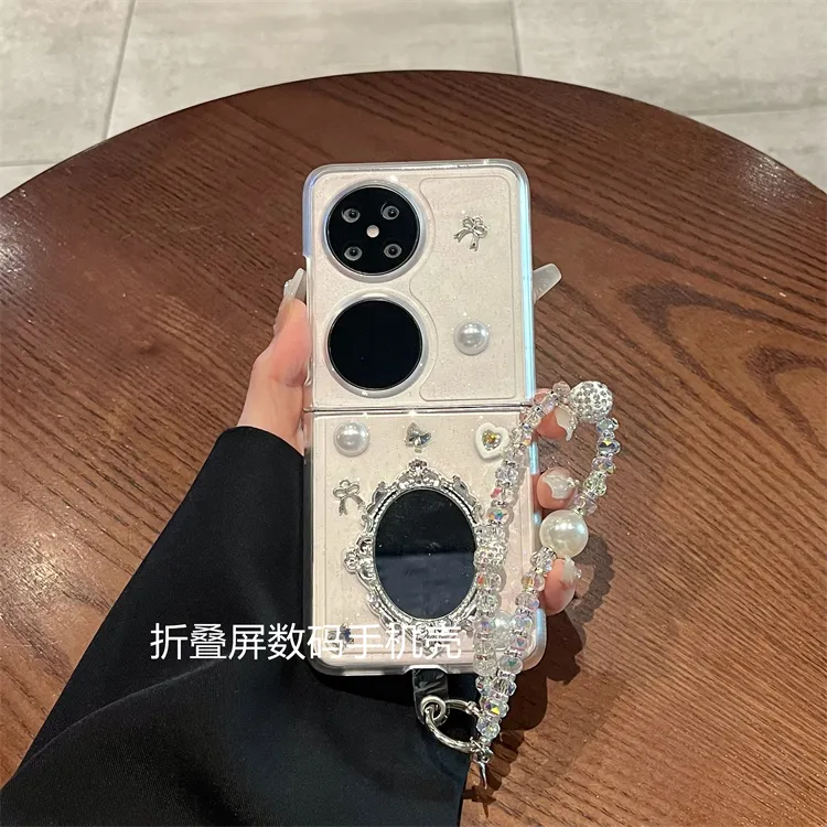 适用华为pocket2手机壳高级小众透明魔法镜子链条50pocket保护壳