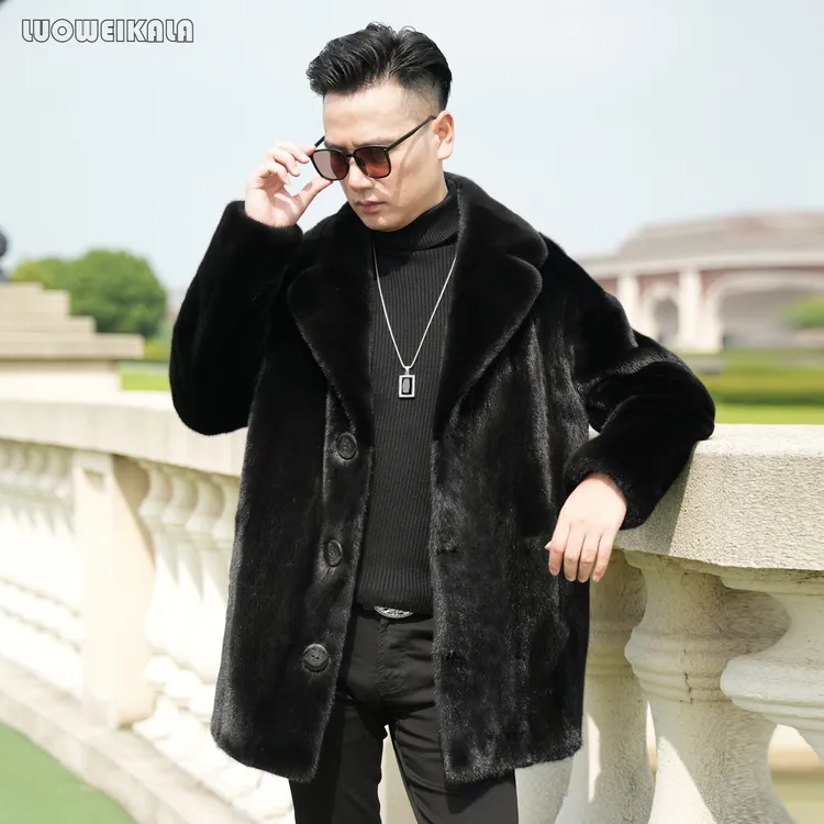 阔版80中长款宝嘉美男士貂皮大衣西装款整貂水貂皮草外套保暖