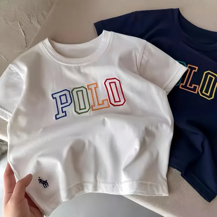 儿童短袖夏季男童重工刺绣字母T恤宝宝薄款上衣女童纯棉打底衫潮