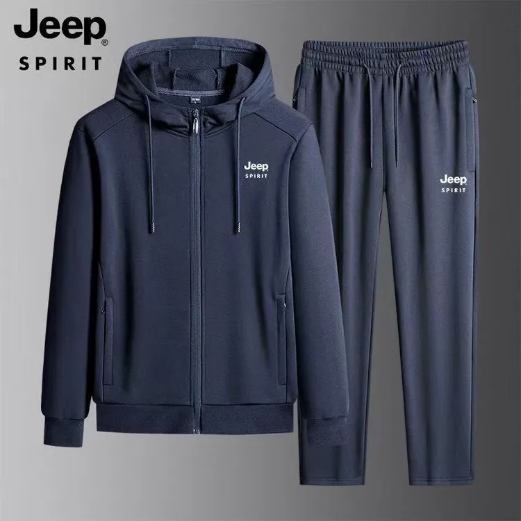 JEEPSPIRIT吉普春秋季连帽休闲运动套装长袖男士跑步运动两件套