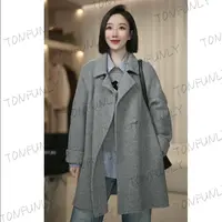 <TONFUNLY>新A字版翻袖包扣羊毛呢大衣外套时尚百搭女士大衣