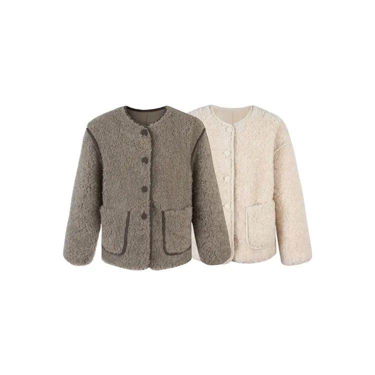 【仙境】3464冬季新款100%绵羊毛轻奢极简百搭羊羔毛外套F