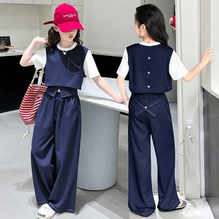 【现货】女童套装2025新款薄款洋气女孩夏日韩系短袖两件套CSC2253