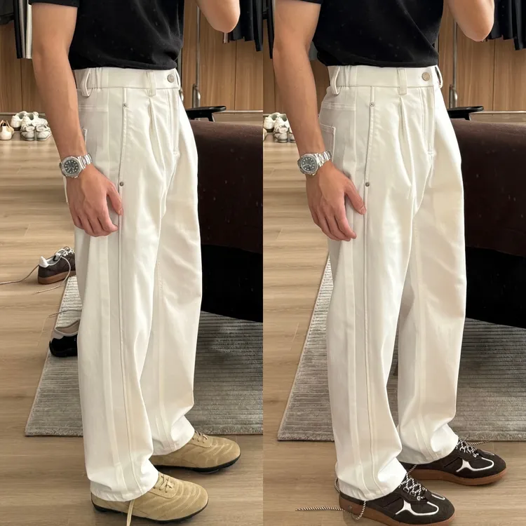 【轻奢极简风休闲裤男】秋季新款纯色百搭直筒立裁中高腰松紧腰长裤