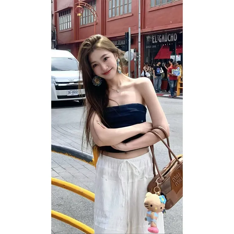 美式纯欲辣妹风休闲百搭抹胸背心外穿时尚高腰修身显瘦时尚阔腿裤