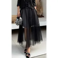 SONG-原创【半身裙-灰巧纱裙】新款气质百搭显瘦高腰显瘦拼接网纱