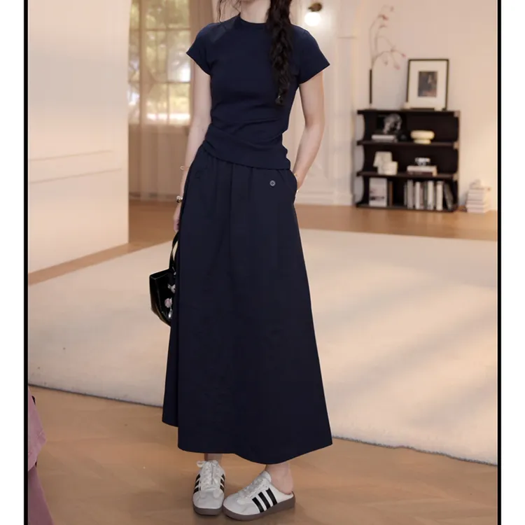 2025春夏新款修身短袖上衣+工装A字半身裙两件套套装LK2503048