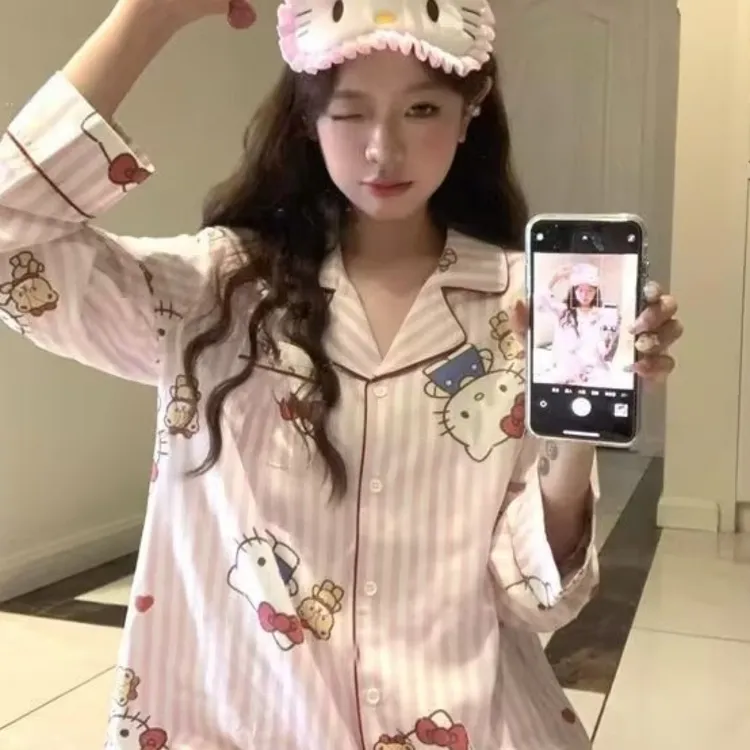 【云朵棉】加肥加大春秋季长袖大码睡衣女宽松卡通可爱家居服套装