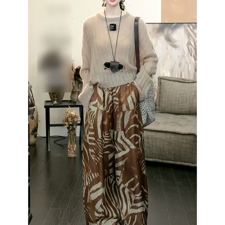 慵懒风时尚百搭宽松套装2025秋季新款洋气减龄针织衫上衣+阔腿裤