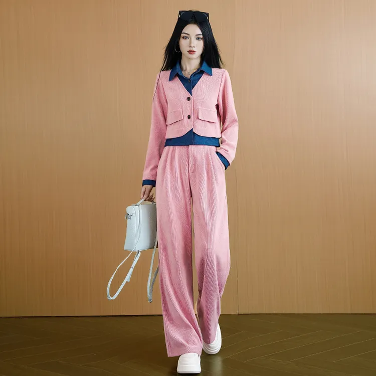 2025秋季新款时尚套装女翻领宽松卫衣高腰显瘦阔腿裤休闲两件套潮