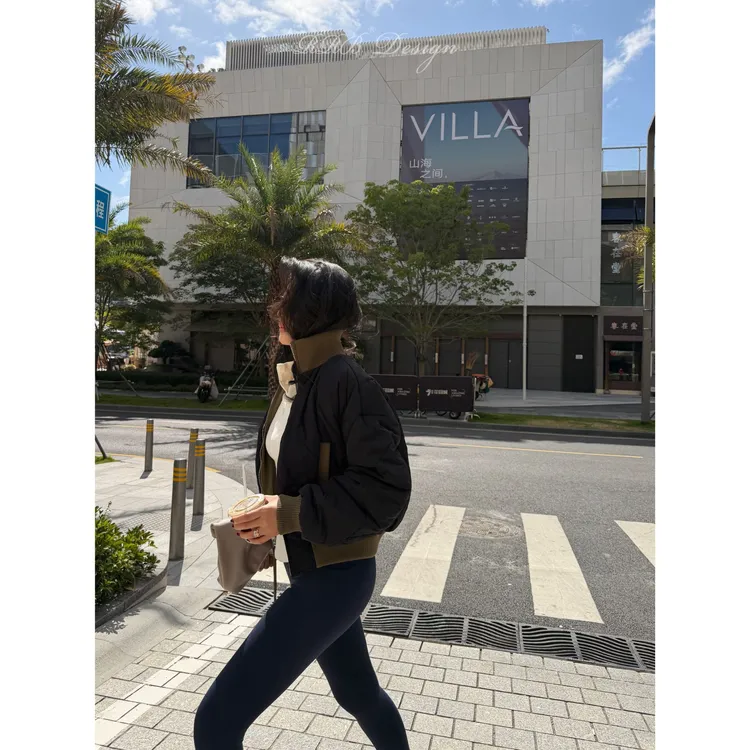 RRB Design 双面穿短款显瘦立领菱格拼接螺纹保暖长袖棉服外套