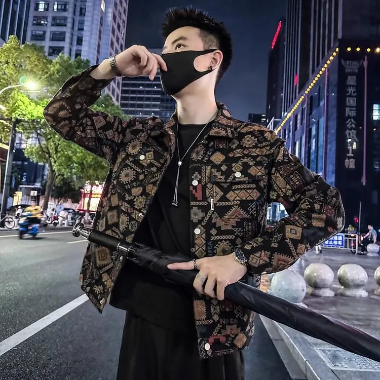 民族风牛仔外套男士春秋季潮牌牛仔上衣2025新款男装上衣休闲夹克