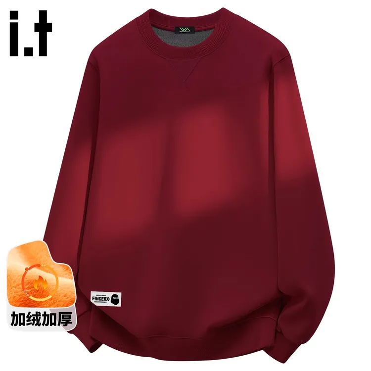 it FINGERCROXX海岛绒圆领卫衣男冬季情侣款保暖外套加绒加厚上衣