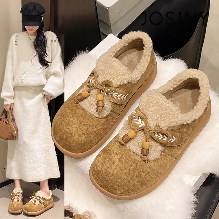 卓诗尼厚底勃肯鞋女2025冬季新款加绒软底保暖棉鞋毛毛百搭雪地靴