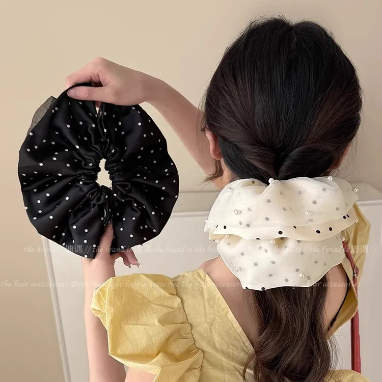 法式高级感波点珍珠大肠发圈女2025新款扎马尾头绳超大号头花发绳