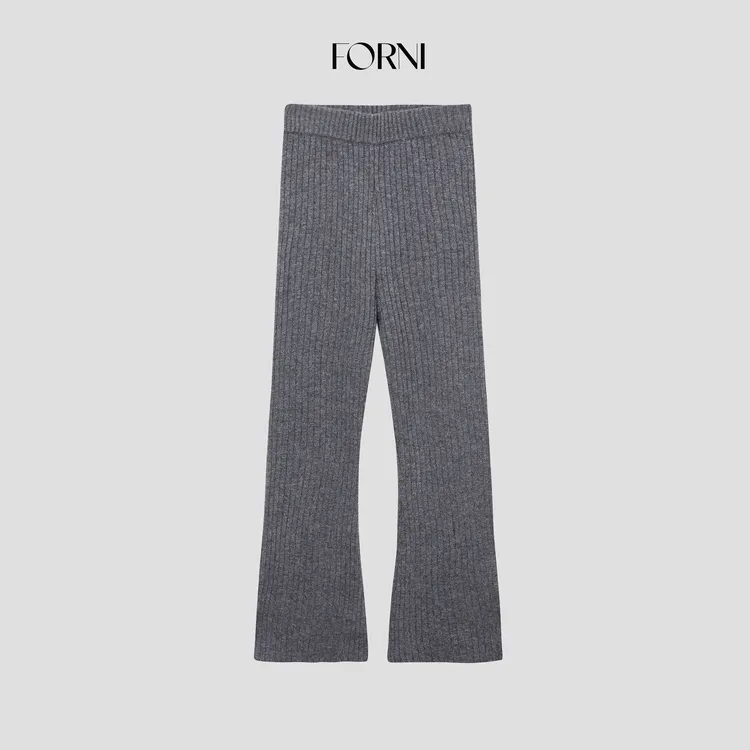 FORNI 慵懒老钱chic 针织长裤松紧腰坑条针织休闲裤女