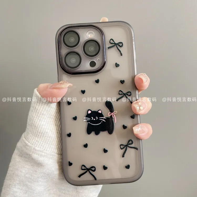 金属镜框适用iphone17promax苹果16手机壳15/14/13/12/11华为黑猫