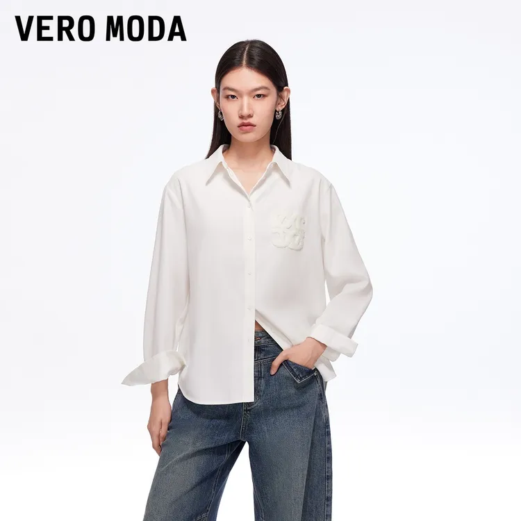 Vero Moda衬衫2025秋冬新款立体装饰翻领宽松百搭白衬衫325405009