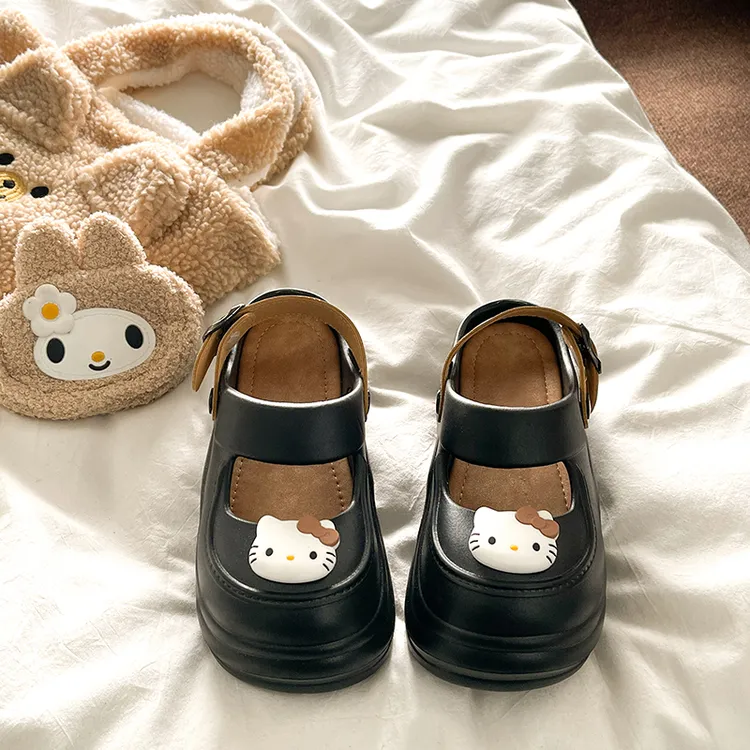 可爱凯蒂猫厚底增高包头拖女2025春新款踩屎感甜美海边两穿洞洞鞋