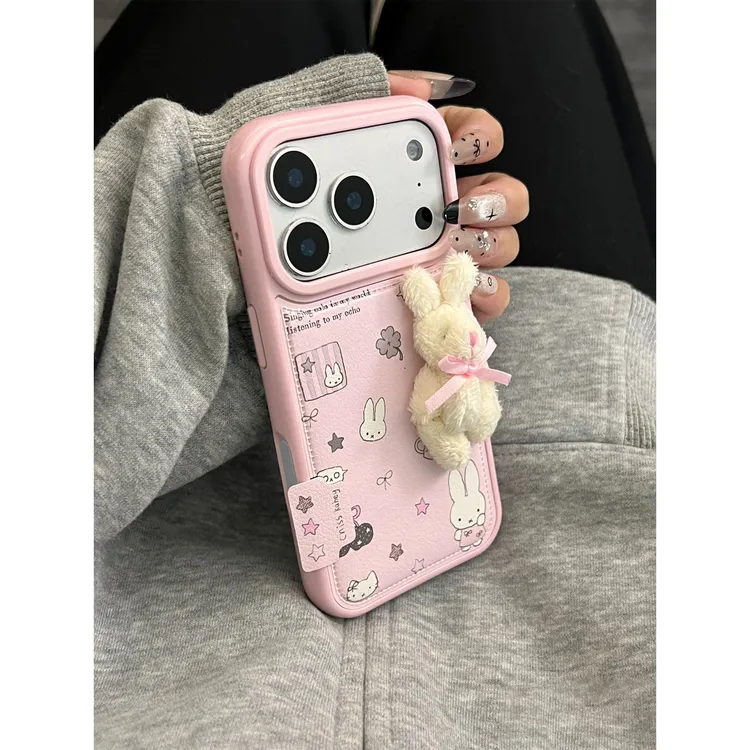 BANCA立体蝴蝶结兔子公仔适用苹果17promax皮纹手机壳16/15/14/13